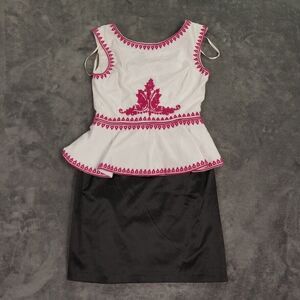 Pearl Georgina Chapman Dress Womens 2 White Black Mini Sleeveless Peplum‎ Asian